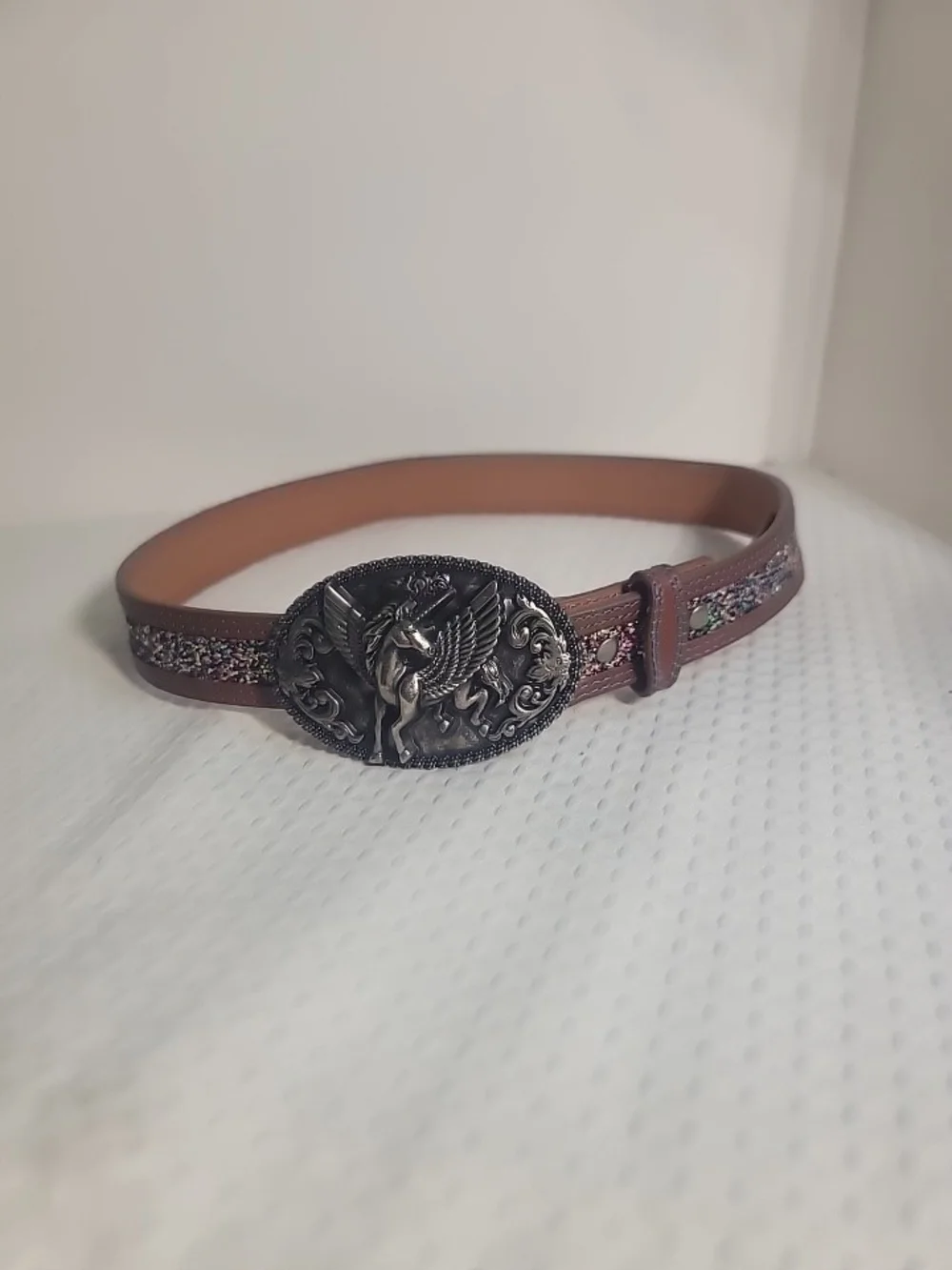 Brown Belt with Silver Pegasus Buckle